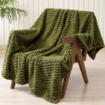 PHF Ultra Soft Flannel Fleece Throw Blanket, Lightweight 3D Jacquard Fleece Blanket, No Shedding, No Pilling, Luxury 340GSM Aesthetic Fluffy Cozy Blanket for Couch Room Decor, 50"x60", Olive Green