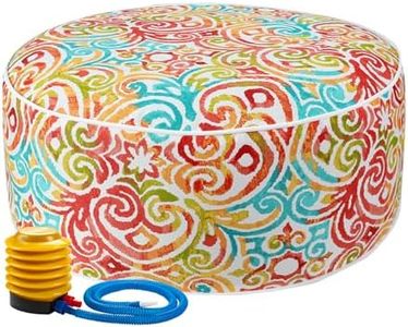 FUNHOME Inflatable Stool Ottoman Footrest with Handle, All Weather Footrest Seat with Foot Pump D20 xH9, Water Repellent Footstool Pouf for Home Patio Garden and Camping Use-Corinthian Dapple