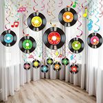 30 Pcs 1950's Rock and Roll Music Party Decorations Record Note Cutout Wall Decor Sign with Hanging Swirls Ceiling Decorations for 50's Theme Rock Music Short Video DJ Party Supplies 7 Inch()