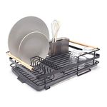 simplywire – Retro Premium Dish Drainer – Plate Drying Rack with Cutlery Holder & Drip Tray - Black Powder Coated Steel