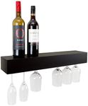 Kiera Grace Pinot Wine & Glass Floating Shelves, Wall Mounted Holder Racks Hold 6 Glass for Home, Room, Office, 24", Black