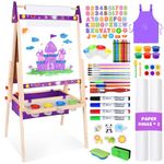 Joyooss Art Easel for Kids Easel for Toddlers, Adjustable Standing Wooden Toddler Easels Kids Board Whiteboard & Chalk Board Kids Dry Erase Board, Art Easel for Kids Age 2-4 4-8 9-12 Drawing Easels