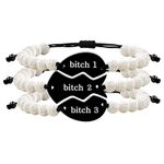 Uloveido Represents Friendship Bitch 1/2/3 3 Pcs Black Puzzle Heart-shaped White Lava Bead Adjustable Bracelet, Women's Bracelet, Best Friend Gift Y4115-UK