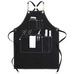 Jeanerlor Cotton Hair Stylist Apron - Waxed Canvas Stylist Apron with 10 Pockets - Durable Work Aprons for Men and No Neck Pain, Smart Cross-Back Straps Design - Fully Adjustable L to XXXL（Black）