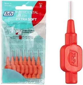 TePe Interdental Brush, Extra Soft, Red, 0.5mm/ISO 2, 8pcs, efficient Cleaning Between Teeth, Plaque Remover and Dental flosser for Narrow Gaps