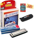 Hohner Blues Band Harmonica - Key of C Bundle with Zip Case, Instructional Manual, and Austin Bazaar Polishing Cloth