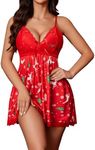 Avidlove Sexy Christmas Lingerie for Women Sexy Nightgown Deep V-neck Nighty Modal Babydoll Chemise XL