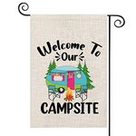 ZJXHPO Camping RV Flag Camping Lover Yard Flag Welcome To Our Camper Garden Flag RV Camping Decor Happy Camper Sign (C-welcome campsite)