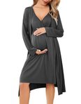 Ekouaer Women Maternity Nursing Gown and Robe Set Labor and Delivery Nursing Nightgowns Pregnancy Clothes DarkGrey M