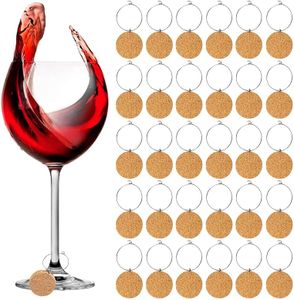 DXYSQRX 30 Pcs Wine Charms for Stem Glasses, Blank Cork Wine Glass Charms, DIY Wine Glass Charms Gifts, Drink Markers for Wine Glass Champagne Flutes Cocktails