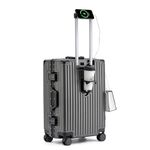 lesulety Hard Shell Suitcase Cabin Size Cheap Cabin Luggage Suitcase Medium 4 Wheels Lightweight with USB Charger Cup Holder zipperless Luggage,Grey,20in