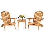 Tangkula 3 Pieces Adirondack Chair Set, Outdoor Wood Furniture Set with 2 Folding Lounge Chairs & Side Table, Widened Armrest, Slatted Design, All Weather Conversation Set for Garden Patio Backyard