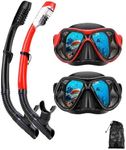 Snorkeling Gear for Adults Snorkel mask Set Scuba Diving mask Dry Snorkel Swimming Glasses Swim Dive mask Nose Cover Youth Free Diving (Black+red（2 Pack）)