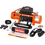 WINCHMAX 13,500lb (6,123kg) Original Orange 12v Electric Winch. 25m x 10mm Armourline Synthetic Rope, 3/8 Inch Tactical Hook..