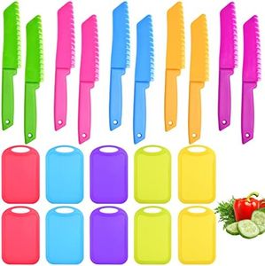 Aemygo 20 Pcs Kids Knife Set with Cutting Board, Plastic Child Safe Knives for Real Cooking Serrated Edges Toddler Knife Children Chopping Board, Kid Cutting Utensils for Fruit, Bread, Lettuce