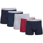 Gildan Men's Underwear Boxer Briefs, Multipack, Navy/Heather Navy/Sport Grey/Dot/Navy (5-Pack, Shorter Length), M (Pack of 5)