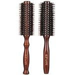 tiopeia 2 Pcs Round Brush Boar Bristle Round Hair Brush Wooden Handle Styling Brush Anti Static Quiff Roller Hair Comb for Women and Men, Straightening and Curling, Wet and Dry Hair