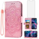 Asuwish Phone Case for Tracfone BLU View 3 B140DL Wallet Cover with Tempered Glass Screen Protector and Flip Credit Card Holder Stand Flower Folio Cell Accessories BLUE View3 140DL Women Men Rose Gold