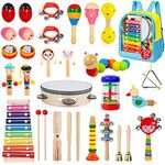 Gouezcc Toddler Musical Instruments Set, 32 PCS 19 Kinds Wooden Percussion Instruments Toys for Kids Playing Preschool Education, Early Learning Baby Musical Toys for Boys and Girls Gift