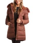 Jessica Simpson Women's Outerwear - Thickened Down Winter Bubble Puffer Jacket with Sherpa Fur Lined Hood, Cognac, Small