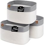 CHAT BLANC Cotton Rope Baskets for Organizing | Storage Baskets for Shelves | Rope Basket for Storage, Small Laundry Baskets, Woven Baskets for Storage, Dog Toy Bin, Baby Basket,Dark Gray&White 3 Pack