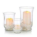 Hurricane Candle Holder 3Pcs Glass Pillar Candle Holder Clear Hurricane Vase Christmas Halloween Centerpieces Fit for Tea Light Votive Pillar Floating Candle Wedding Table Dining Room Garden Decor