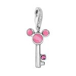 Quiges 925 Sterling Silver Pink CZ and Pink Enamel Cartoon Mouse Key Lobster Clasp Charm Clip on Pendant