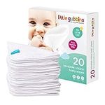 Little Gubbins 20 Cotton Terry Baby Wipes | Pack of 20cm x 20cm Reusable, Soft White Towelling Cloths | Ideal for Mucky Bums, Hands and Faces | 100% natural & Plastic Free