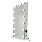 At Home Comforts Light Up Hollywood Wall Mount Mirror with Dimmable LED Globe Lights for Makeup, Vanity Table (15 Bulb Portrait), White