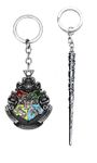 Mistazzo Harry Potter House And Wands Metal Keychain Key Ring For Boys Girls Men Women Potterhead (Wand And House 4), Multi-Coloured