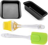 Xacton Cake Making 4 In 1 Combo Of Bread Loaf Tin And Square Cake Mould With Silicone Brush And Spatula Set|Cake Decorating Tools|Kitchen Tools Set - Multicolor, Black