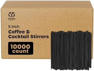 Comfy Package [Case of 10,000] 5 Inch Coffee Stirrers, Cocktail Straws - Disposable Plastic Sip Stir Sticks - Black