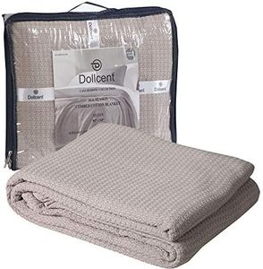 DOLLCENT 100% Soft Premium Combed Cotton Thermal Blanket– Queen Blanket– Soft Cozy Warm Cotton Blanket– Bed Throw Blanket– Queen Bed Blankets– All Season Cotton Blankets– Sand Queen Cotton Blankets