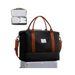 BJLFS Weekender Bag for Women Travel Duffel Bag with Shoes Compartment Lightweight Carry on Luggage Bag for Airplanes Overnight Duffle Bag Waterproof Beach Bag Sports Gym Tote A10-Black Brown