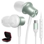 USB C Plug in Headphones for Apple iPhone 15 16 Pro Max, Wired Earbuds Small Ear Buds Type C Corded Earphones Android with Microphone for Google Pixel 9 8 7 Samsung S24 Galaxy S23 Ultra S22 S20 Green