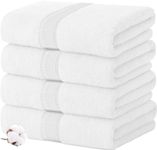 Canadian Linen Premium Bath Towels Set, 4 Pack, 26”x52” 500 GSM, 100% Soft Absorbent Ring Spun Terry Cotton Lightweight Quick Dry Color Towels for Bathroom, Hotel, Spa, Salon, Beach, Pool, Gym, White