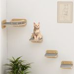 Megidok Corner Cat Climbing Shelf Perches Set Furniture, Cat Bed Wall Mounted Shelves with Soft Felt Pads and 3 Steps, Modern Floating Stairs for Wall Indoor Up to 10KG-Wood Color