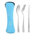 Travel Cutlery Set with Case,Portable Camping Cutlery Knife Fork Spoon Set,Reusable Stainless Steel Cutlery Set for Camping, Work Lunches, Dining Out Or Daily Use(Blue)