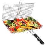 CEBERVICE Grill Basket Extra Large, SUS304 Stainless Steel, Portable Folding BBQ Camping Grilling Rack for Fish, Vegetables, Shrimp, Barbeque Griller Cooking Accessories, Grilling Gifts for Men, Dad