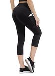 ALONG FIT Capri Leggings with Pockets for Women, Capris for Women, Yoga Pants, 3/4 Leggings for Women High Waist (Black,Medium)