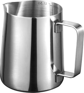 KYONANO Coffee Milk Frothing Pitchers Milk Frother Jug 12oz/350ml, Stainless Steel Milk Frother Steamer Cup Espresso Milk Jug, Steaming Pitchers Milk Coffee Cappuccino Latte, Art Barista Steam Pitcher