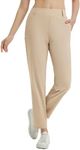 BALEAF Women's Travel Pants Stretch with Belt Loops Zipper Pockets Golf Work Bussiness Casual Dress UPF 50+ Khaki L