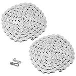 HEIHAK 2 Pcs 1/2 x 3/32 Inch Sliver Bike Chain, 6/7 / 8 Speed Bicycle Chain, 116 Links High Strength Bike Derailleur Chain for Road Mountain Cycling