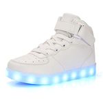 Kauson Kids LED Light up Shoes 7 Colors Flashing Trainers High-top Rechargeable Breathable Outdoor Sport Running Sneakers with for Boys and Girls Best Family Combination Christmas Birthday Gift White