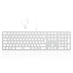 Seenda Wired Backlit Keyboard for Mac OS, Full-size Slim Keyboard with USB A and Type C 2-in-1 Connector for Apple iMac, MacBook Pro/Air, Mac Pro, Mac Mini, UK Mac Layout - White and Silver