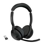 Jabra Evolve2 55 Stereo Wireless Headset Jabra Air Comfort Technology, Noise-cancelling Mics, and Active Noise Cancellation - MS Teams Certified, Works with All Other Platforms - Black