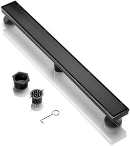 BARONAGE 48 Inch Linear Shower Drain, Rectangle Shower Floor Drain with 2-in-1 Flat & Tile Insert Cover, 304 Stainless Steel Bathroom Drains with Hair Catcher and Leveling Feet (Matte Black)