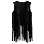 Elegant Sleeveless Open-Front Sleeveless Vest Cardigan Tassels Fringed Vest Cardigan Open Front Plain Long Coat Plus Size Fringe Top Faux Suede Ethnic Waistcoat Fringed Cardigan Gifts For Christmas