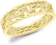 Carissima Gold Women's 9 ct Yellow Gold Diamond Cut Open Leaves Band Ring, Gold, Diamond