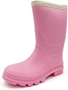 Amoji Girls' Rain Shoes Girl Rain Boots Rubber Boots Garden Boots Wellies Easy On Rainboots Kids Children Outdoor Waterproof Boots Pink Size 13.5-14 Little Kid